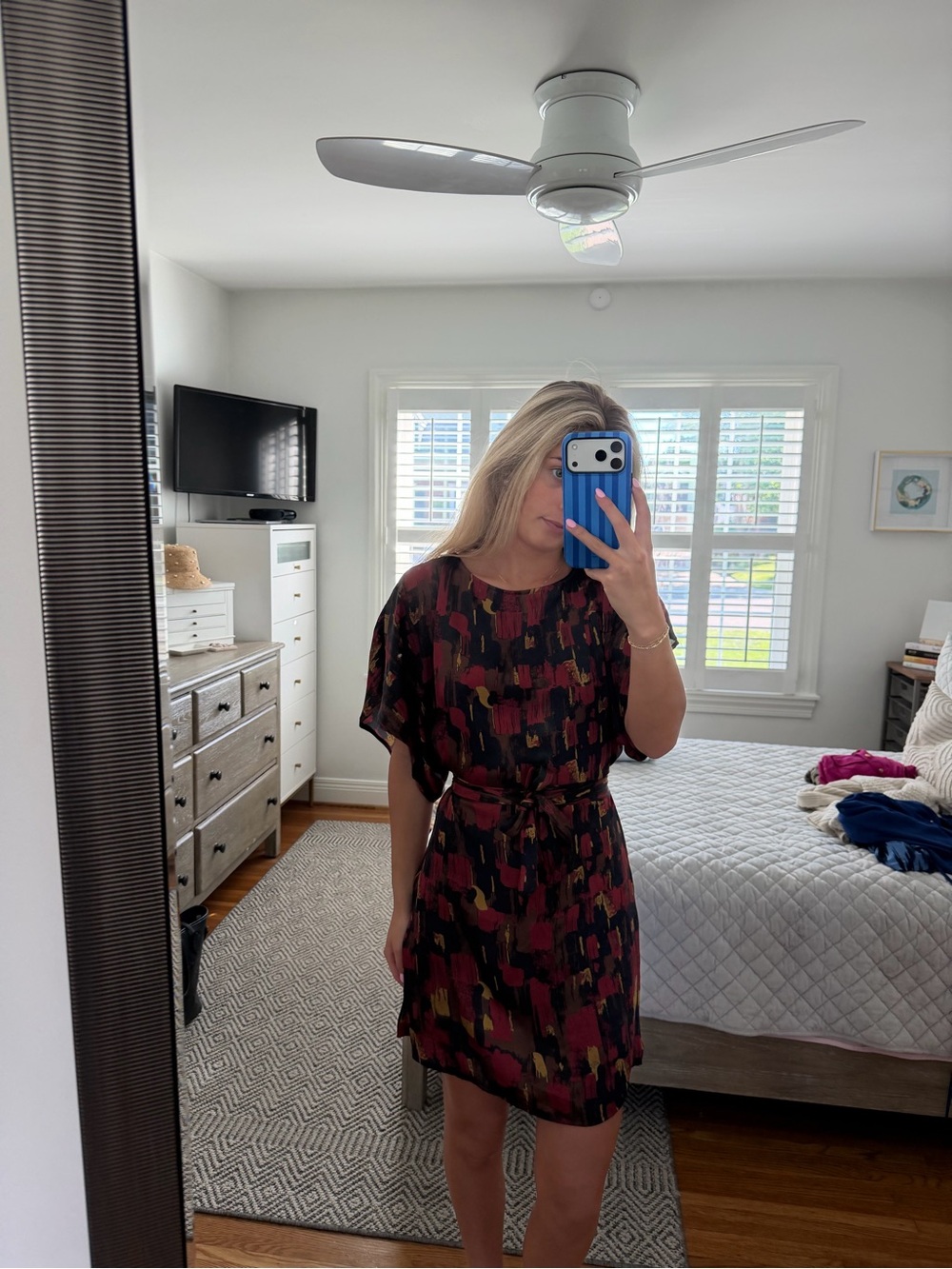 BCBGMaxAzria Multicolor Abstract Belted Mini Dress
